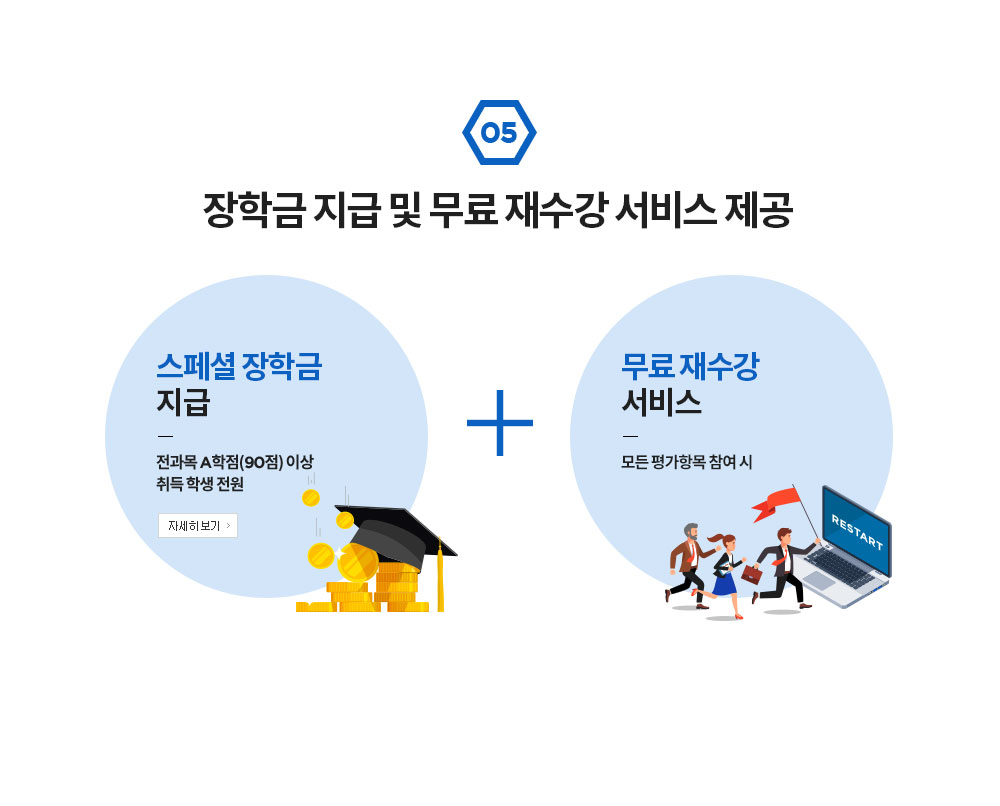 5. 장학금 지급 및 무료 재수강 서비스 제공