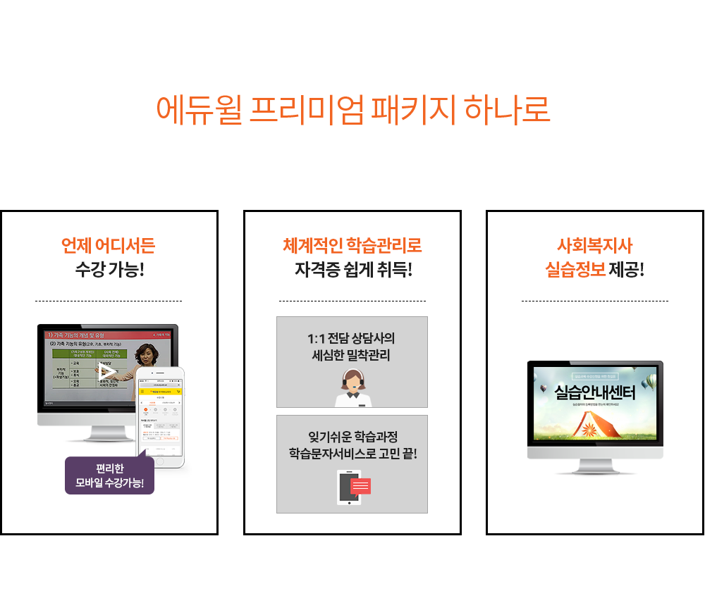 에듀윌 프리미엄 패키지 하나로 사회복지사가 되기 위한 모든 준비 끝!